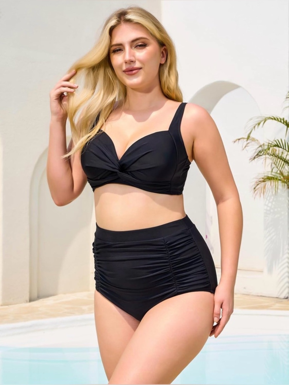 RELLECIGA High Waisted Bikini Bottom Tummy Control Ruched FullCoverageSwimBottom - Picture 2 of 4